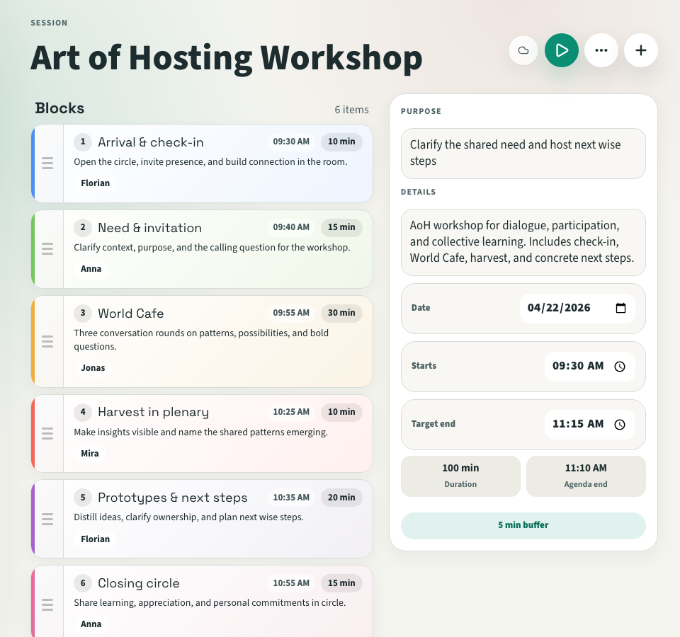 Design the session in SessionRun Builder