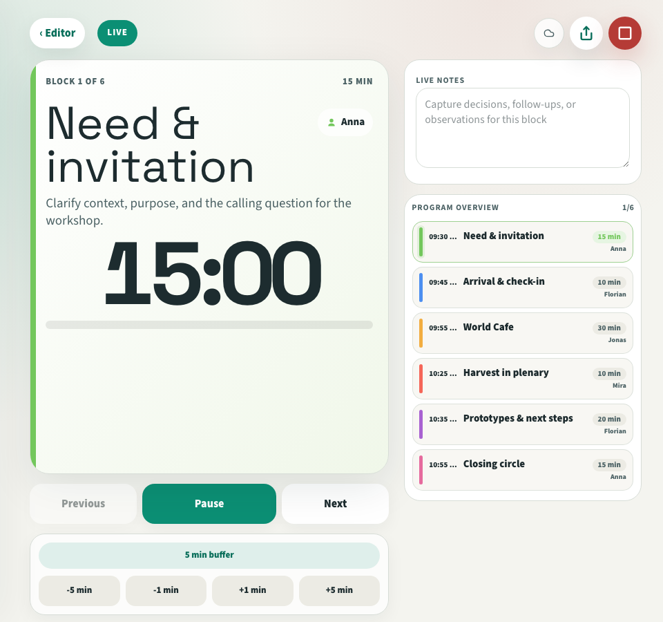 Run the room with SessionRun Live Timer